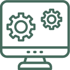 a green gears on a computer monitor icon