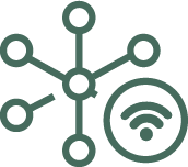 Green lines and nodes with a connectivity network icon
