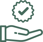 green hand holding a checked badge icon