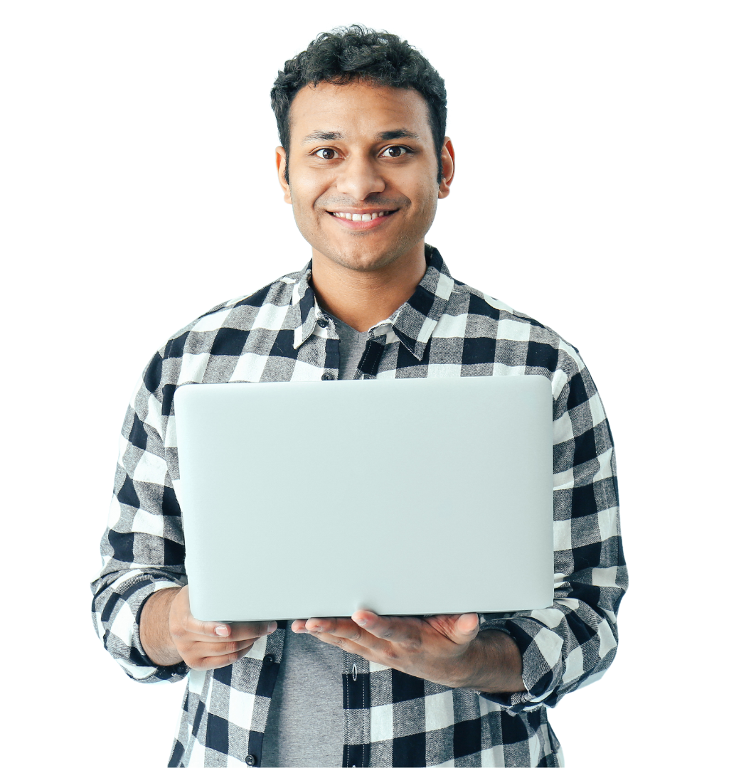 a man holding his laptop